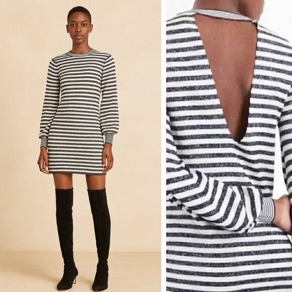 NEW Maje Rushour Metallic Long Sleeve Striped Mini Dress French Preppy Shimmer - Picture 1 of 8
